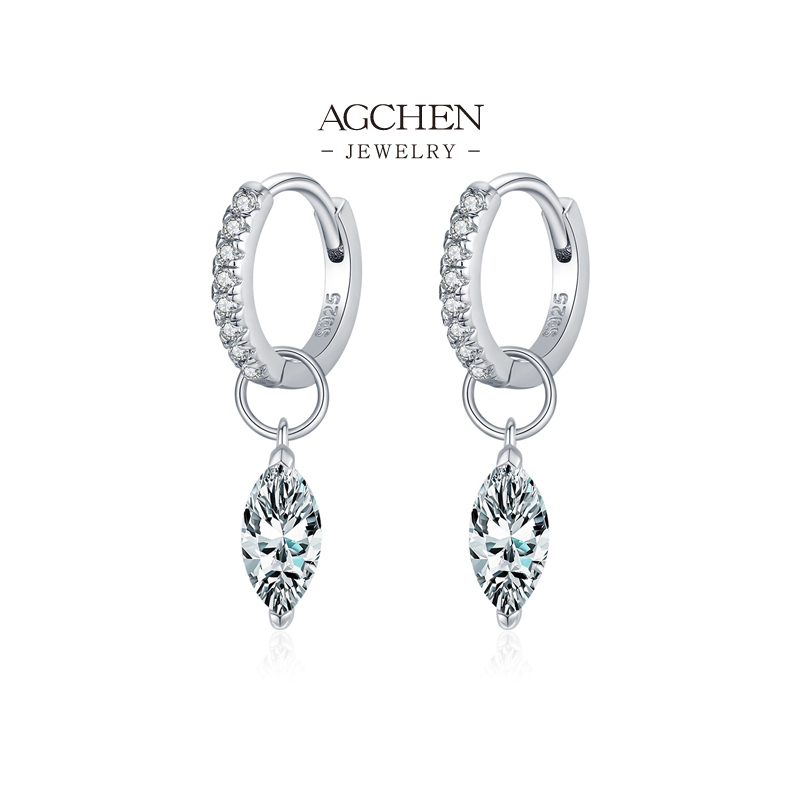 AGCHEN Baguette Drop Earrings 925 Sterling Silver Linear Modernist Ear Jewelry AGMSE0105