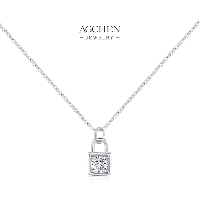 AGCHEN 925 Silver Lock Charm Necklace Vintage Style Security Pendant Gift For Her AGMSN0028