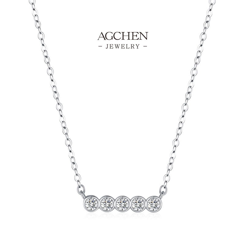 AGCHEN 5 Stone Zircon Bar Necklace 925 Sterling Silver Linear Modern Bridal Jewelry AGMSN0059