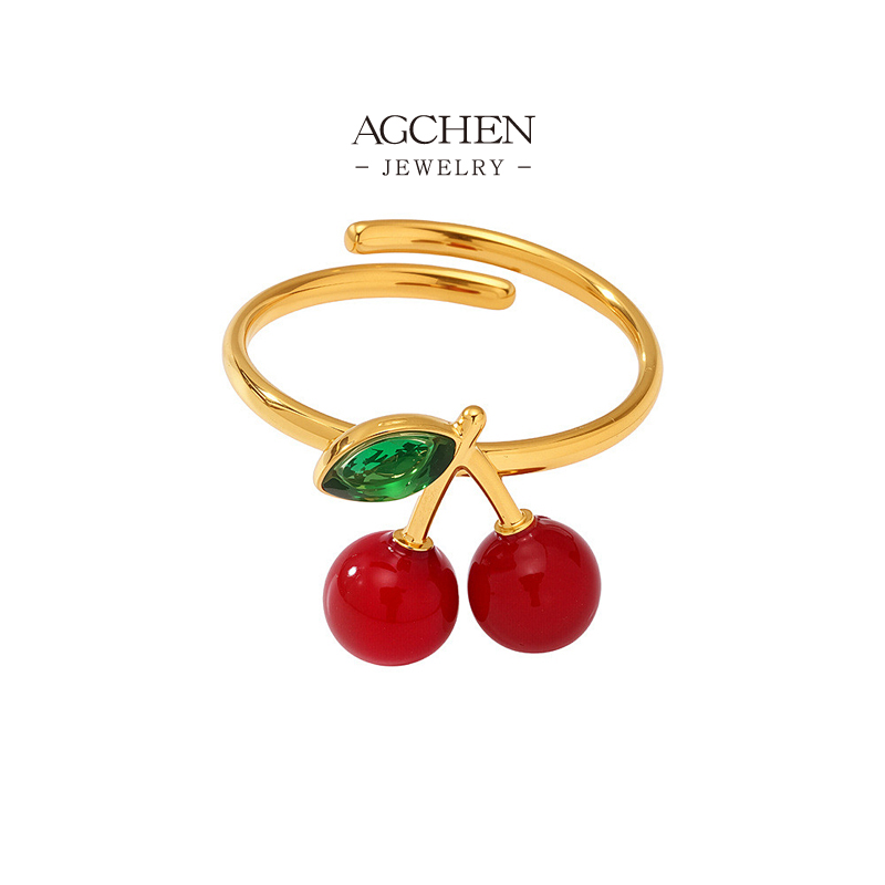 AGCHEN Stainless Steel Cherry Ring Fruit Theme Collection Custom Jewelry Manufacturer AGA761