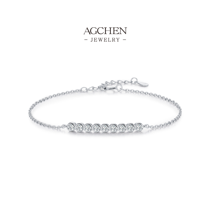 AGCHEN JEWELRY Full Pav&eacute; Round Zircon Bracelet 925 Sterling Silver Eternal Sparkle Jewelry AGMSB0058