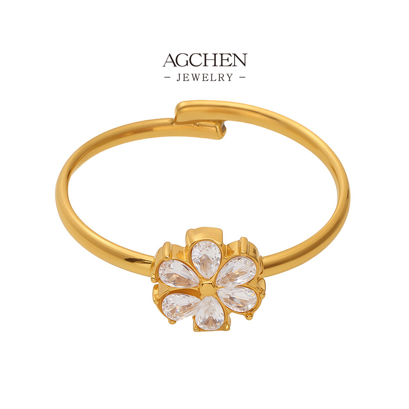 AGCHEN Stainless Steel Floral Ring Set Bulk Order Supplier Custom Design Accepted AGA749