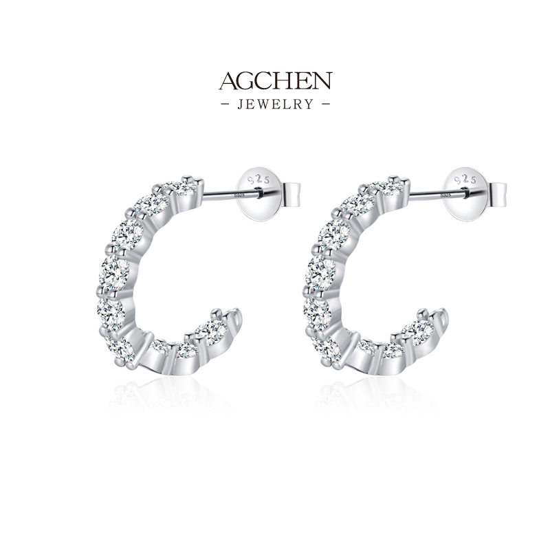 AGCHEN Minimalist Zircon Studs 925 Sterling Silver Everyday Luxury Earrings AGMSE0092