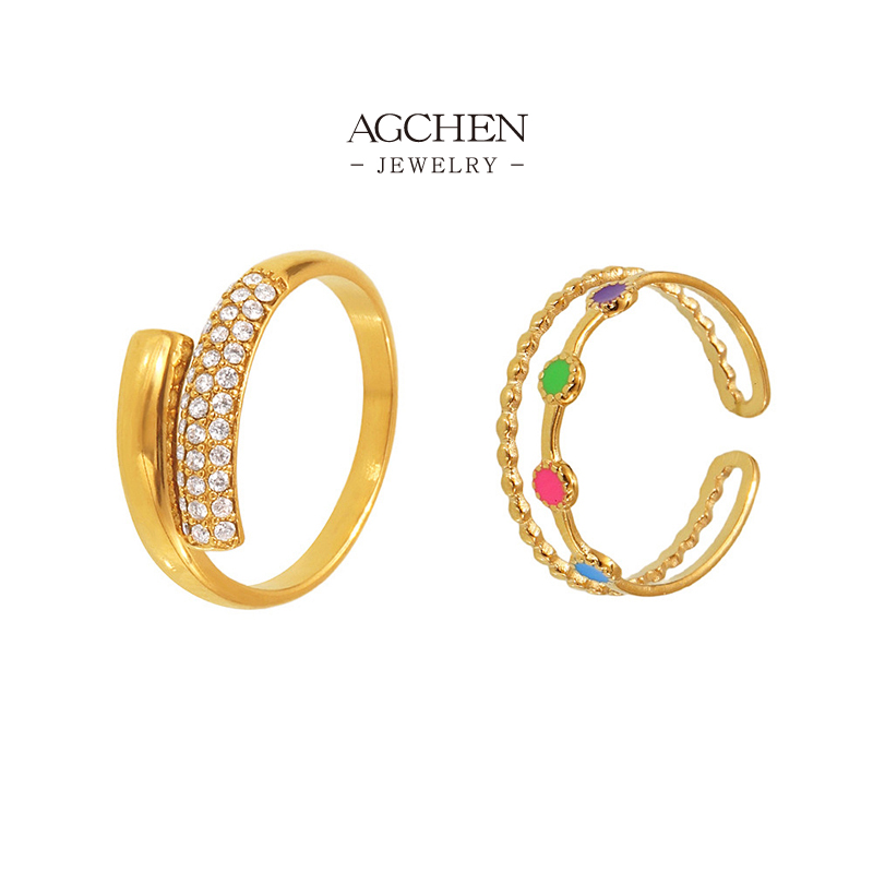 AGCHEN Stainless Steel Zirconia Ring Set Jewelry Manufacturer Small MOQ AGA727