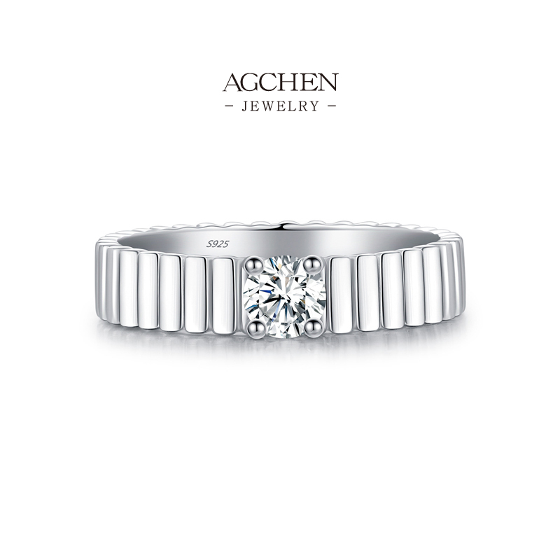 AGCHEN JEWELRY Solitaire Engagement Ring 925 Sterling Silver Forever Promise Jewelry AGMSR0083