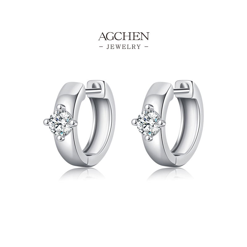 AGCHEN Clip On Zircon Earrings 925 Silver Plated Non Pierced Luxury Jewelry AGMSE0043