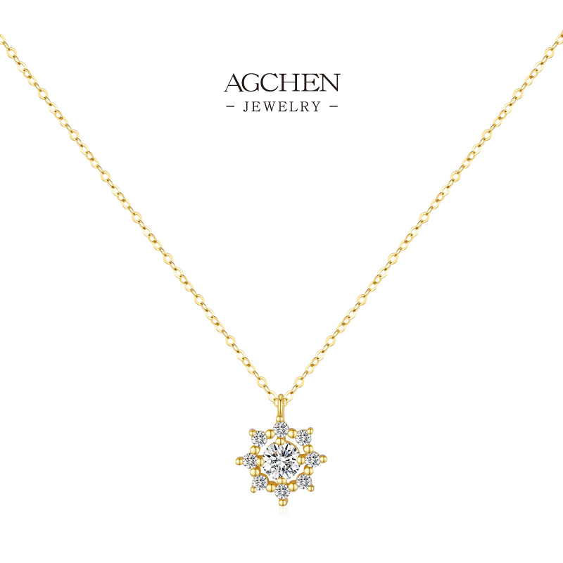 AGCHEN Sunflower Pendant Necklace 925 Sterling Silver Dainty Yellow Flower Jewelry AGMSN0031
