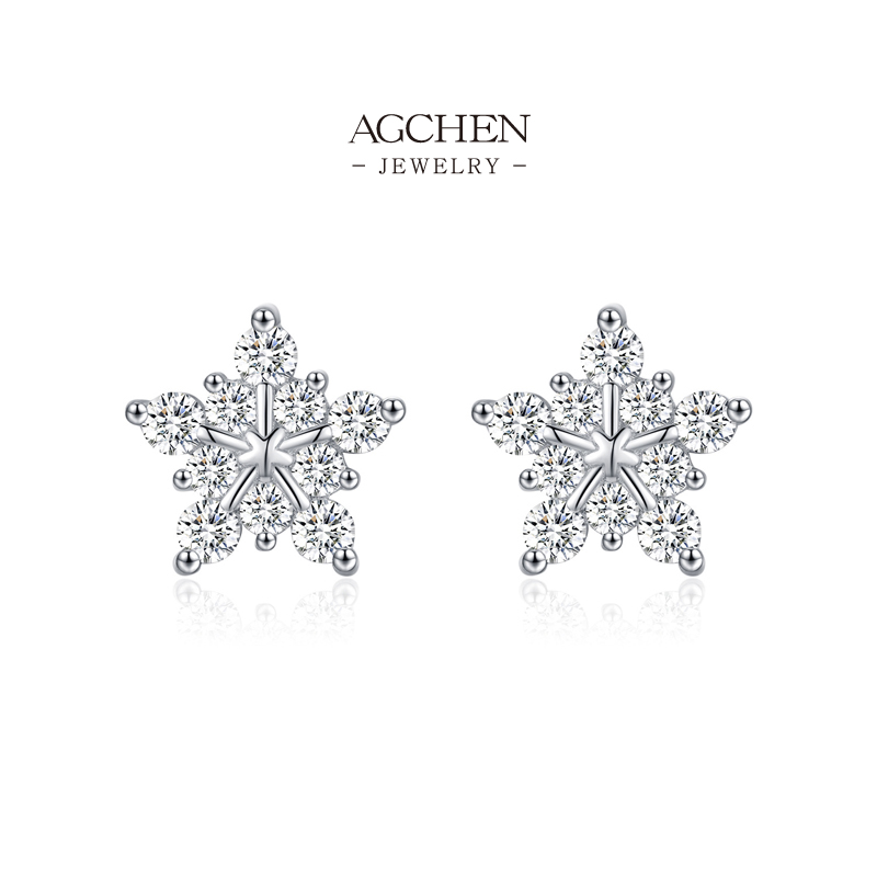 AGCHEN Maple Leaf Zircon Earrings 925 Sterling Silver Autumn Nature Inspired Jewelry AGMSE0097