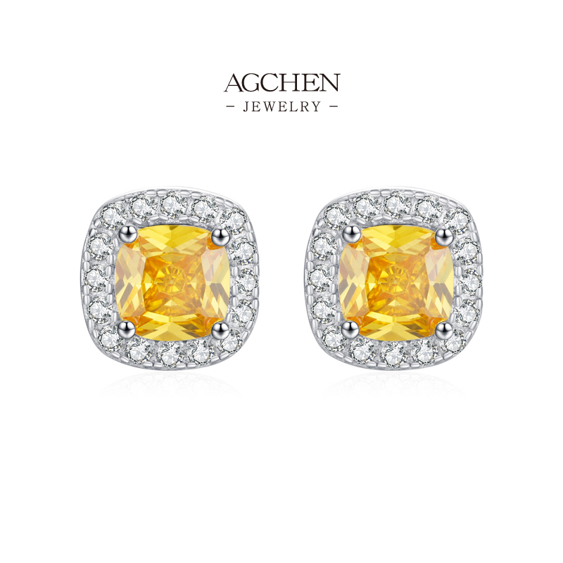 AGCHEN Champagne Zircon Stud Earrings 925 Sterling Silver Effortless Elegance Jewelry AGRHE1533