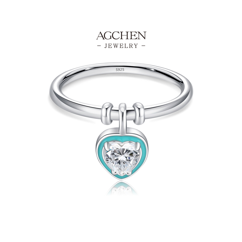 AGCHEN Charm Holder Ring 925 Sterling Silver Storytelling Stackable Jewelry AGRHR1611