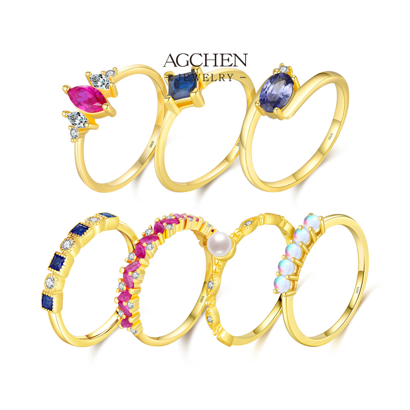 AGCHEN Royal Navy Zircon Statement Ring 925 Sterling Silver Imperial Splendor Jewelry AGRHR1633
