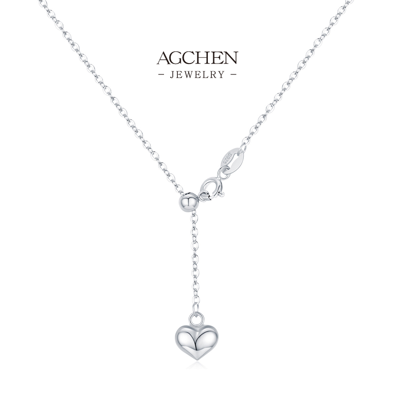 AGCHEN Minimalist Heart Pendant Necklace 925 Sterling Silver Delicate Everyday Jewelry AGRHN1903