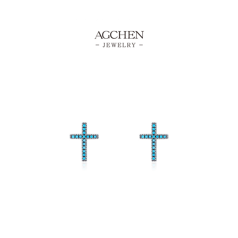 AGCHEN Cross Turquoise Drop Earrings 925 Sterling Silver Spiritual Southwest Jewelry AGRHE1022