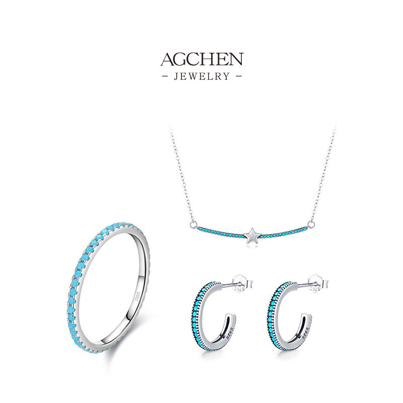 AGCHEN Star Accent Turquoise Necklace in 925 Sterling Silver AGRHS927