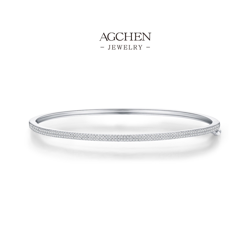 AGCHEN Full Pav&eacute; Bangle 925 Sterling Silver Dazzling Statement Jewelry AGRHB1877