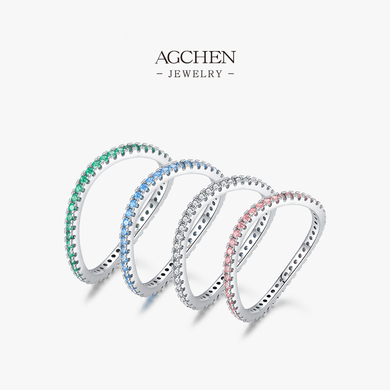 AGCHEN Multicolor Zircon Ring 925 Sterling Silver Rainbow Birthstone Collection AGRHR1192