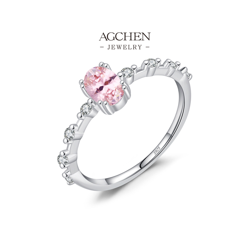 AGCHEN Pink Zircon Promise Ring 925 Sterling Silver Blossom Youth Jewelry AGRHR1773