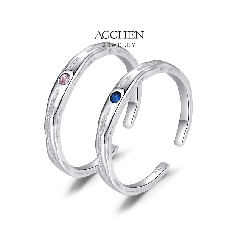 AGCHEN Open Circle Ring 925 Sterling Silver Adjustable Stackable Jewelry AGRHR1513