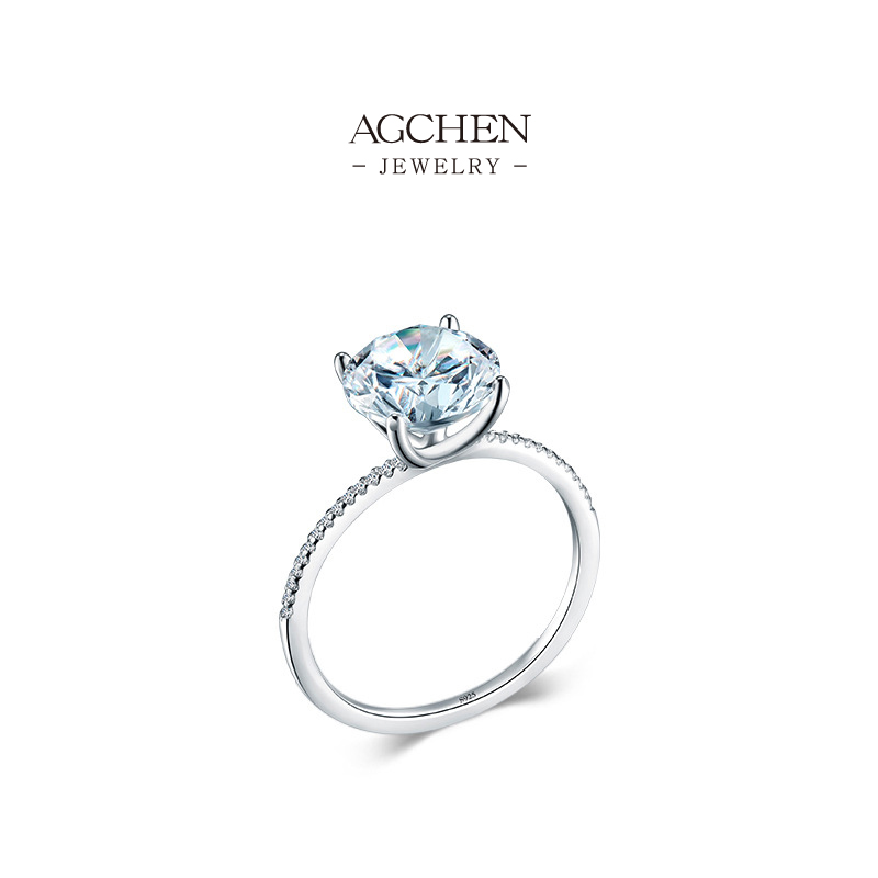 AGCHEN JEWELRY Solitaire Zircon Engagement Ring 925 Sterling Silver Bridal Jewelry AGRHR355