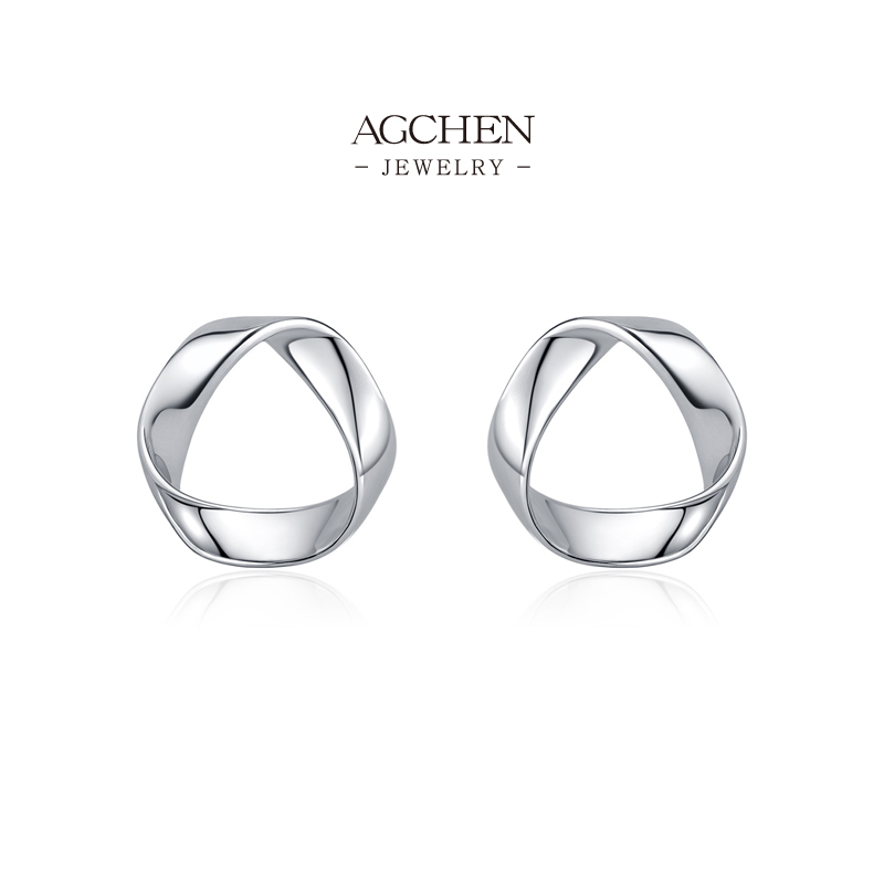AGCHEN Geometric Stud Earrings 925 Sterling Silver Architectural Minimalist Jewelry AGRHE1857