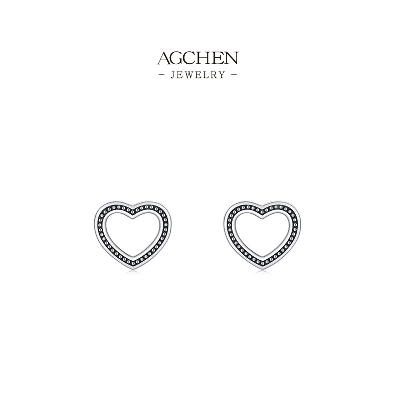 AGCHEN Sparkling Heart Zircon Earrings 925 Sterling Silver Romantic Celebration Jewelry AGRHE1078