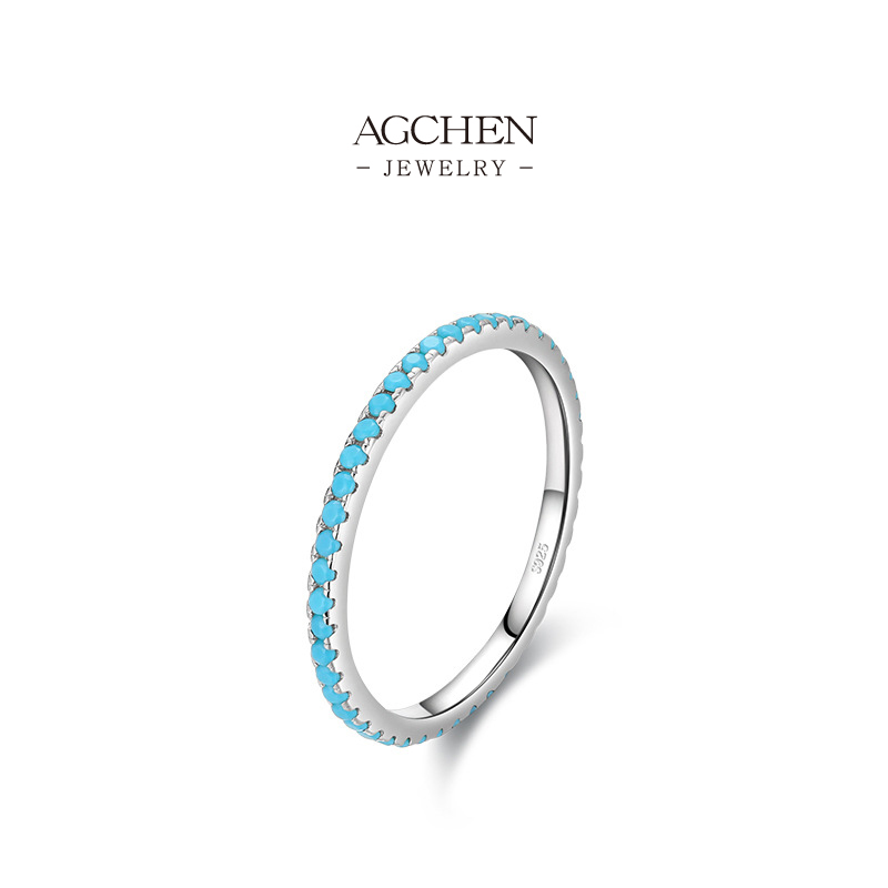 AGCHEN Turquoise Inlay Ring 925 Sterling Silver Southwest Style Jewelry AGRHR792