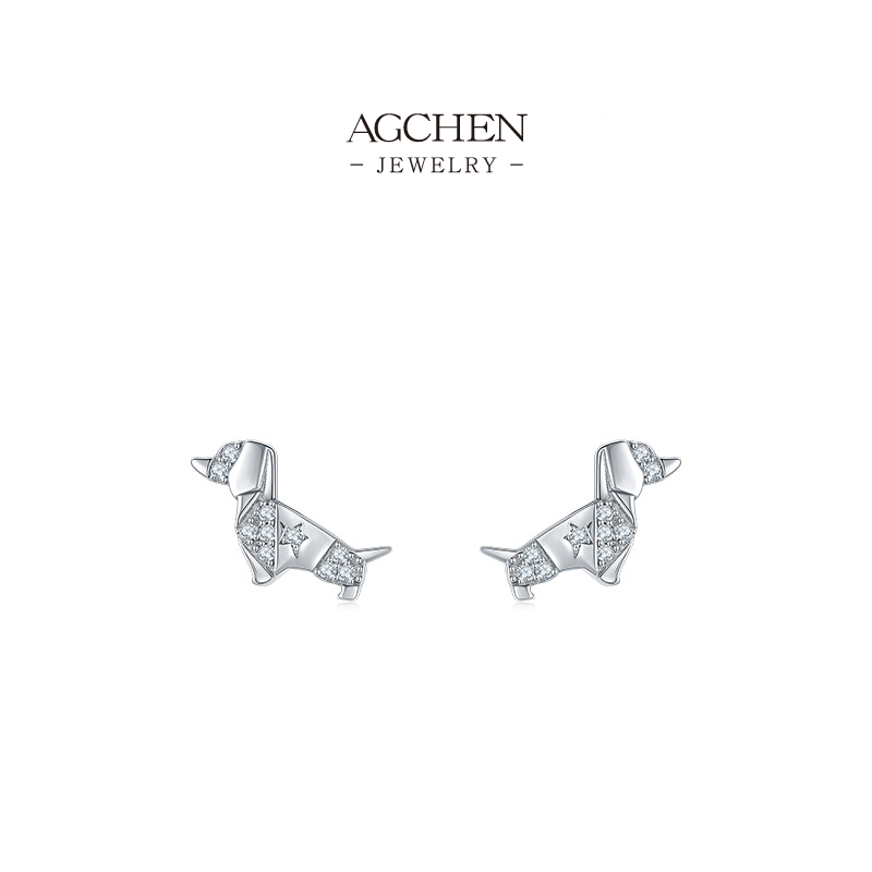 AGCHEN Puppy Paw Stud Earrings 925 Sterling Silver Whimsical Pet Lover Jewelry AGRHE931
