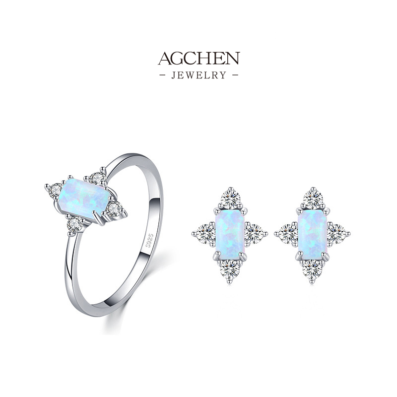 AGCHEN Statement Opal Ring 925 Sterling Silver Fire and Ice Gemstone Jewelry AGRHS817