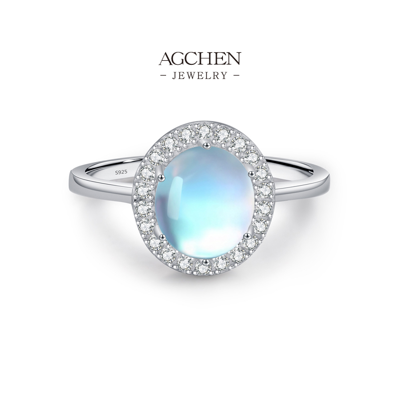 AGCHEN Large Moonstone Statement Ring 925 Sterling Silver Lunar Majesty Jewelry AGRHR1658 