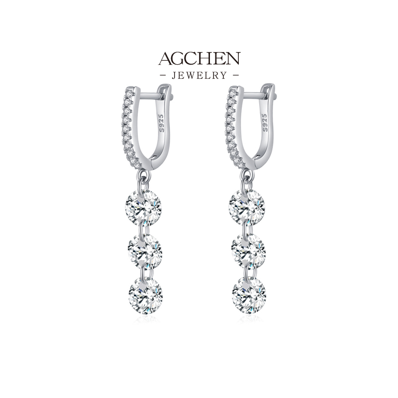 AGCHEN Bridal Pearl Drop Earrings 925 Sterling Silver Wedding Ceremony Jewelry Set AGRHE1569