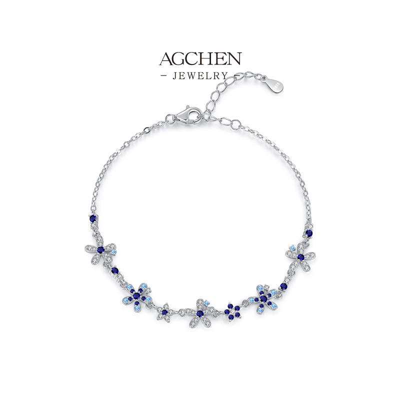 AGCHEN Floral Cluster Bracelet 925 Sterling Silver Botanical Garden Jewelry Collection AGRHB1683