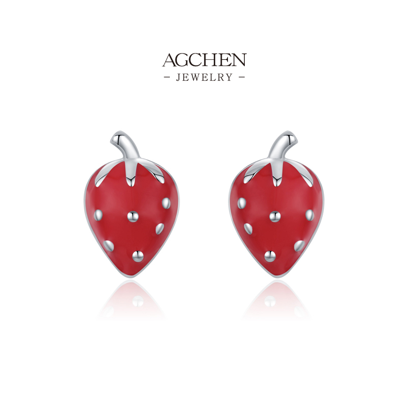AGCHEN Strawberry Stud Earrings 925 Sterling Silver Fun Fruit Jewelry AGRHE1853