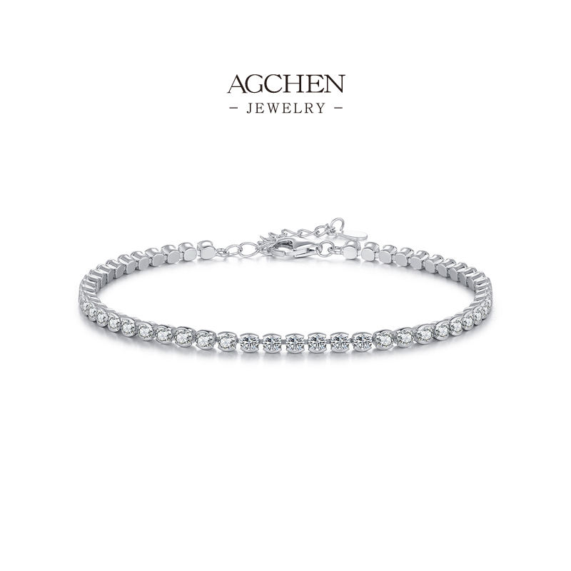 AGCHEN Tennis Line Bracelet 925 Sterling Silver Continuous Diamond Look Jewelry AGRHB1732