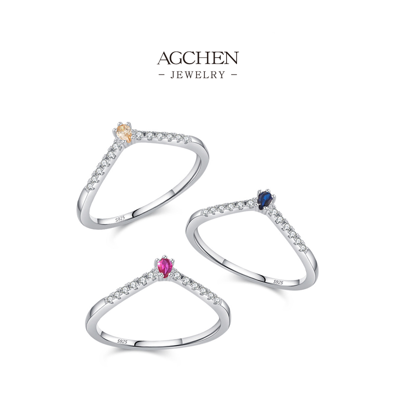 AGCHEN Prismatic Zircon Band Ring 925 Sterling Silver Colorful Stackable Jewelry AGRHR1317