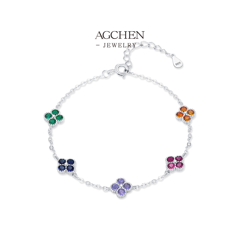AGCHEN JEWELRY Colorful Enamel Flower Bracelet 925 Sterling Silver Artistic Style AGRHB1871