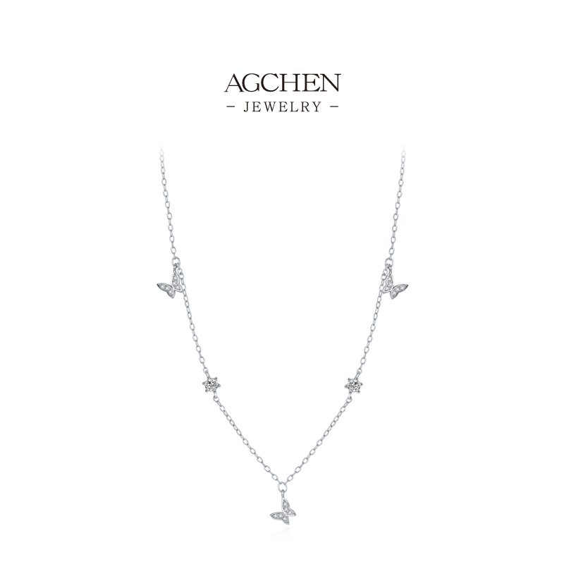 AGCHEN Multi Butterfly Charm Necklace 925 Sterling Silver Delicate Garden Fairy Jewelry AGRHN1751