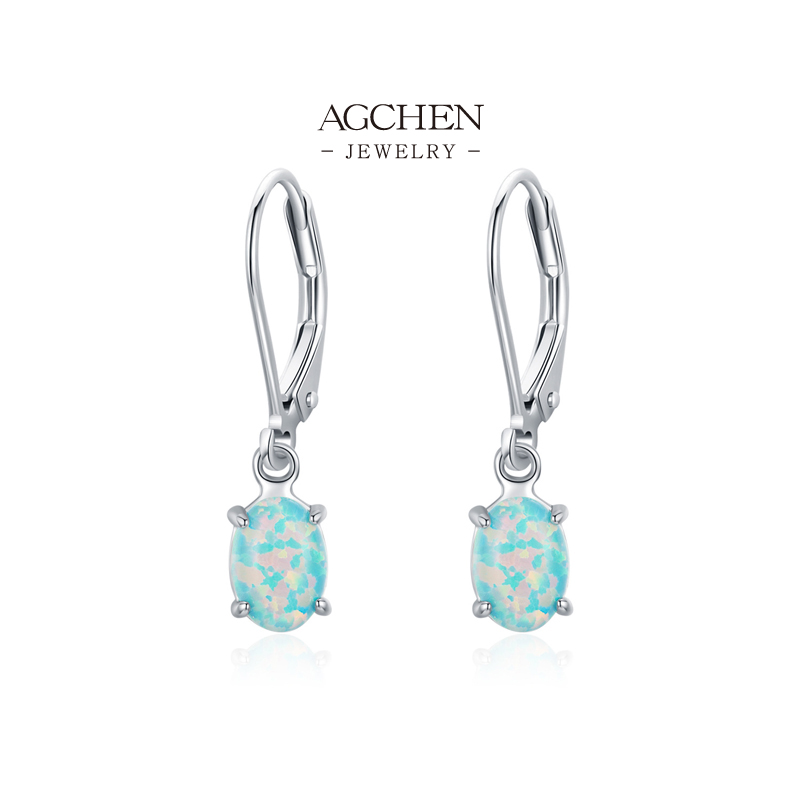 AGCHEN Oval Opal Earrings 925 Silver Matching Set AGRHE1863