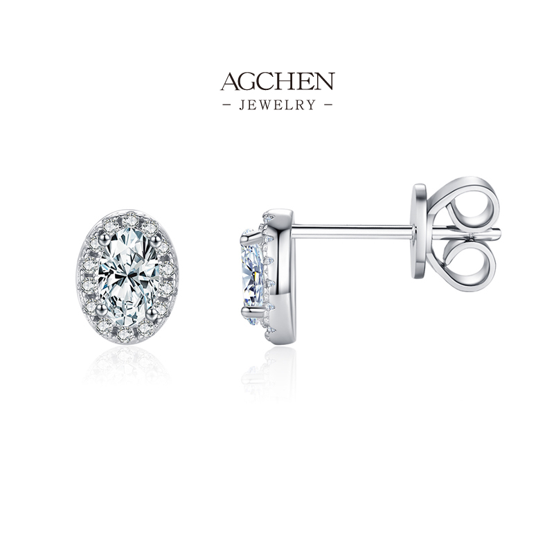 AGCHEN Oval Zircon Halo Earrings 925 Sterling Silver Dainty Everyday Ear Jewelry AGRHE1686