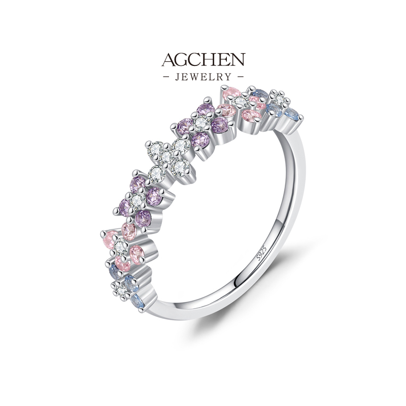 AGCHEN Blush Pink Zircon Ring 925 Sterling Silver Candy Floss Jewelry AGRHR2004 