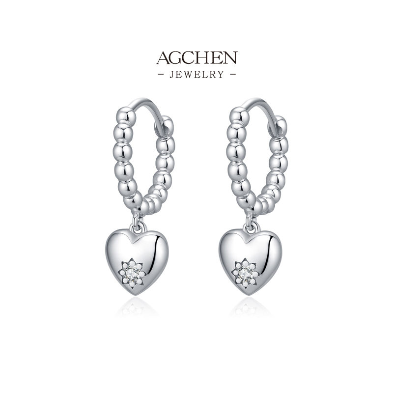 AGCHEN Heart Earrings 925 Sterling Silver Love Symbol Dainty Everyday Jewelry AGRHE1895