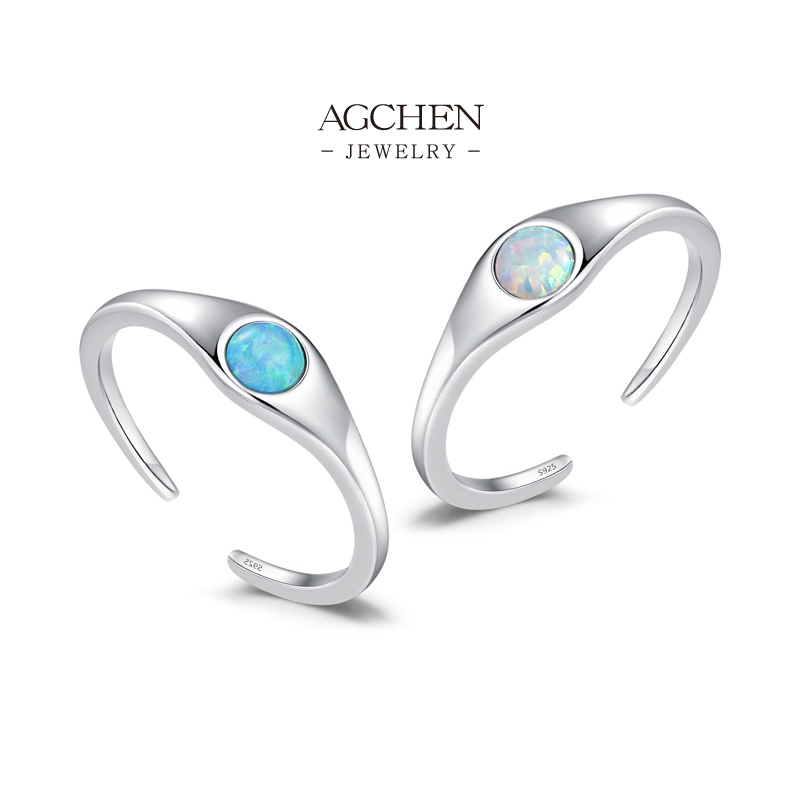 AGCHEN Opal Statement Ring 925 Sterling Silver Iridescent Gemstone Jewelry AGRHR1521