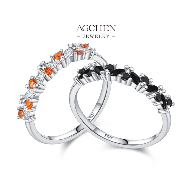 AGCHEN Sunset Zircon Ring 925 Sterling Silver Citrus Glow Jewelry AGRHR2068