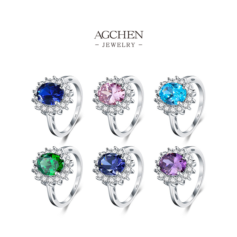 AGCHEN Multifacet Zircon Ring Collection 925 Sterling Silver Prismatic Story Series AGRHR334