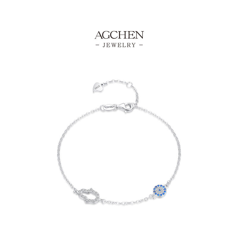 AGCHEN Evil Eye Bracelet 925 Sterling Silver Protective Talisman Jewelry AGRHB1399 