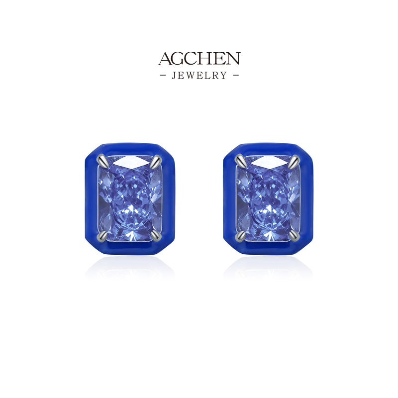 AGCHEN Purple Zircon Stud Earrings 925 Sterling Silver Amethyst Tone Jewelry AGRHE1800