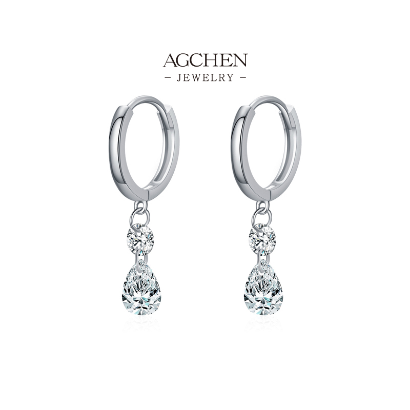 AGCHEN Sparkling Zircon Dangling Drop Earrings 925 Sterling Silver Women Elegant Party Jewelry AGRHE1735