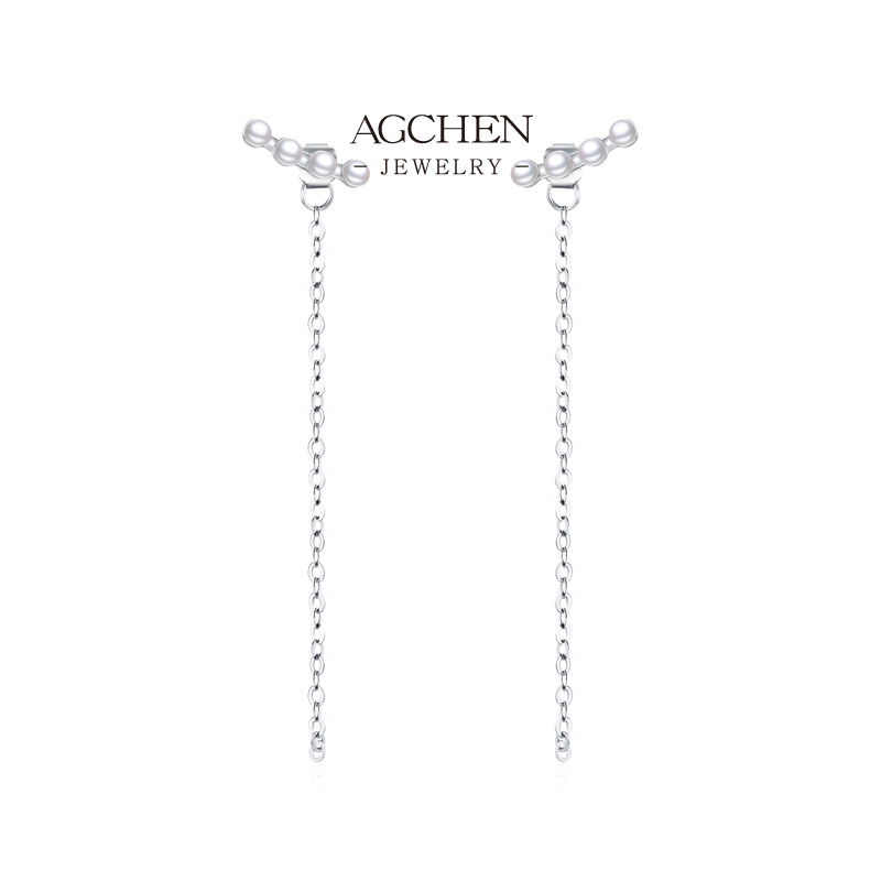 AGCHEN 925 Silver Pearl Tassel Drop Earrings Low MOQ and Direct Factory Price AGRHE1828