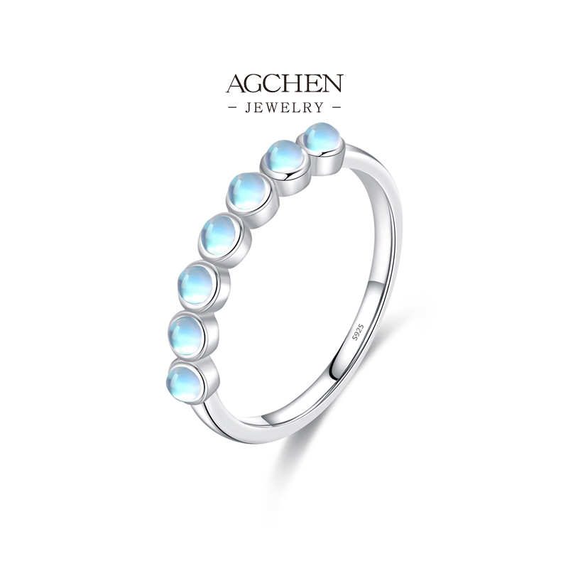 AGCHEN Moonstone Halo Ring 925 Sterling Silver Celestial Glow Jewelry AGRHR1590