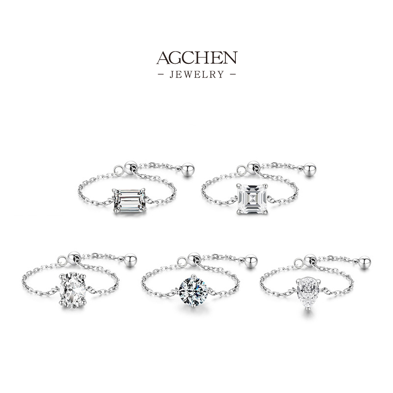 AGCHEN Adjustable Slide Chain Ring 925 Sterling Silver Modular Statement Jewelry AGRHR705-1
