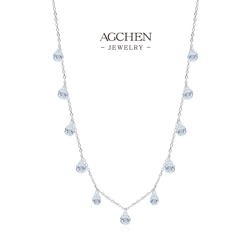 AGCHEN Multi Zircon Station Necklace 925 Sterling Silver Celestial Sparkle Jewelry AGRHN1574